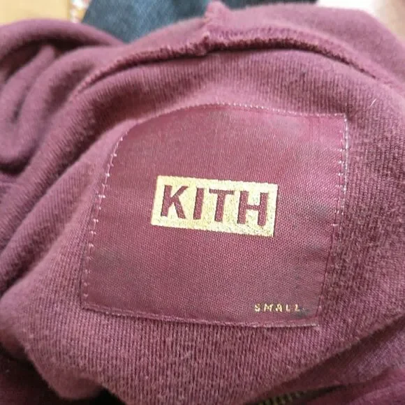 Kith Sweatshirt Hoodie Unisex S/M*Burgundy Velour Pocket 1/4 Zip Slit Streetwear